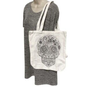 Skull Canvas Tote Bag Black and White NEW